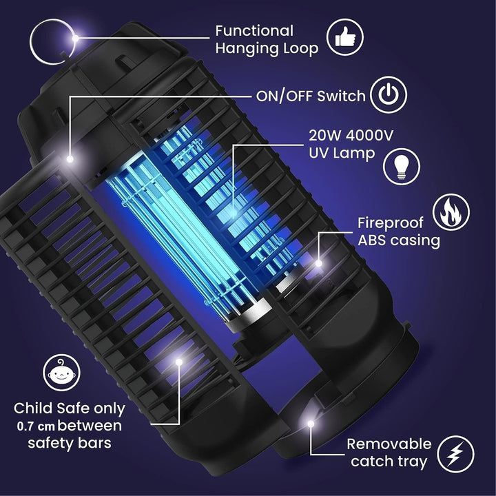 Elektro insektobójca z 20W światłem UV i 4200V zasilaniem, wodoodporny IPX4 – Zeytra