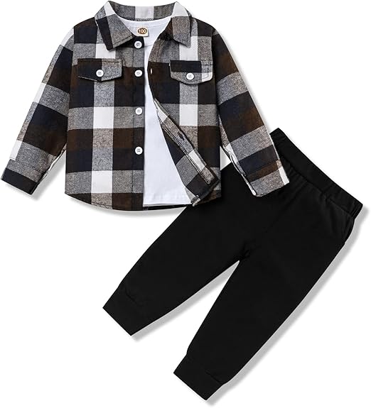 Stylowy 3-częściowy strój dla malucha Flanelowa koszula