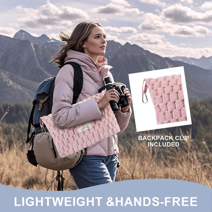 Pakowalny flanelowy koc podróżny z kieszenią na poduszkę i otworem na bagaż – Trevora