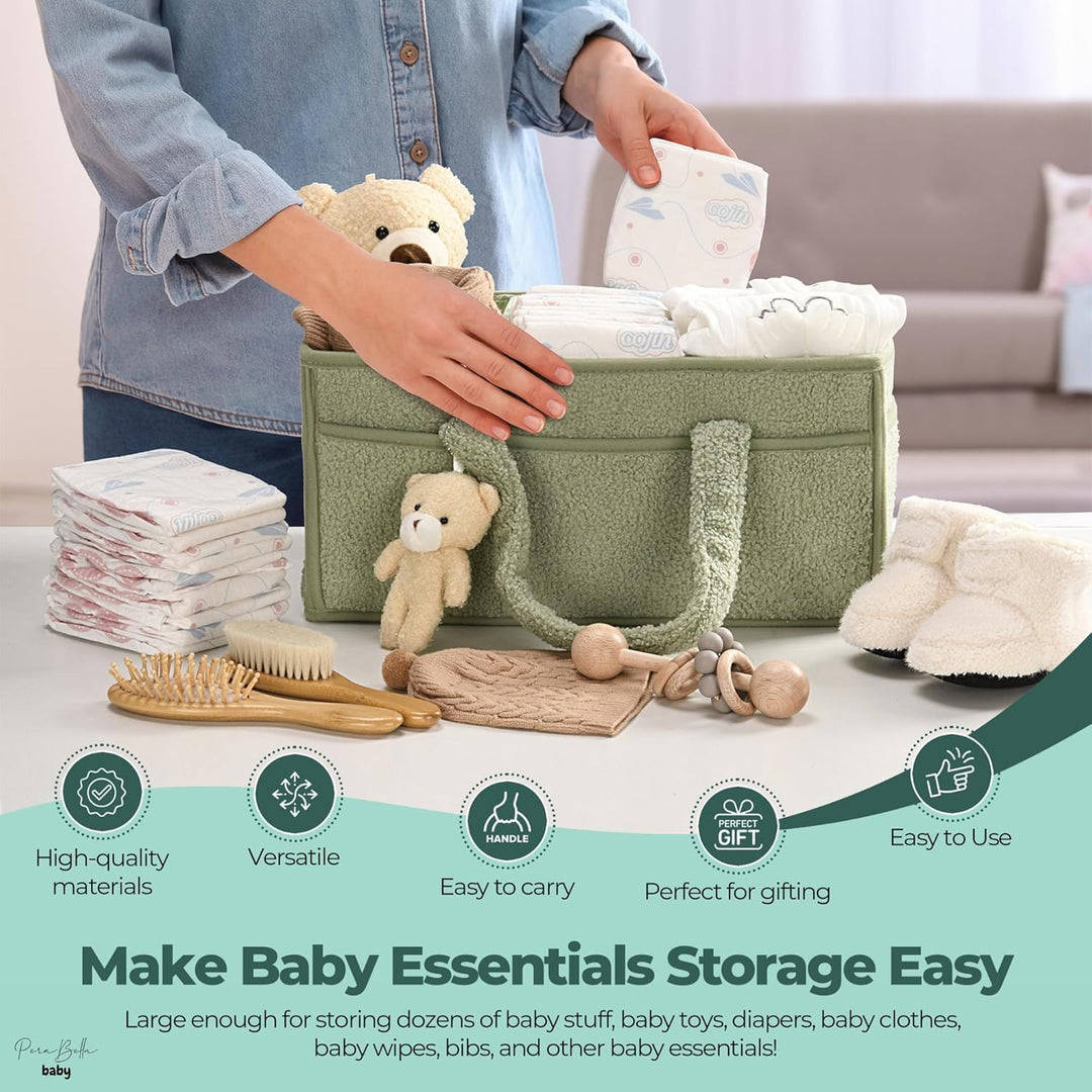 Baby Nappy Caddy Organizer – Pluszowy kosz do przechowywania Sherpa z przegrodami – Elvoria