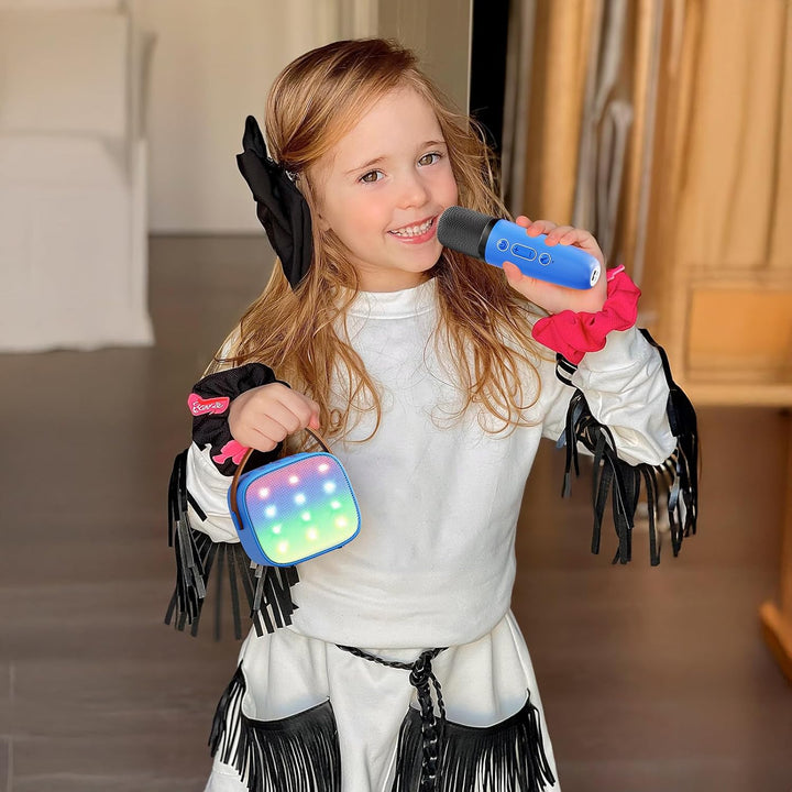 Przenośna mini maszyna karaoke z głośnikiem Bluetooth i 2 bezprzewodowymi mikrofonami – Veylo