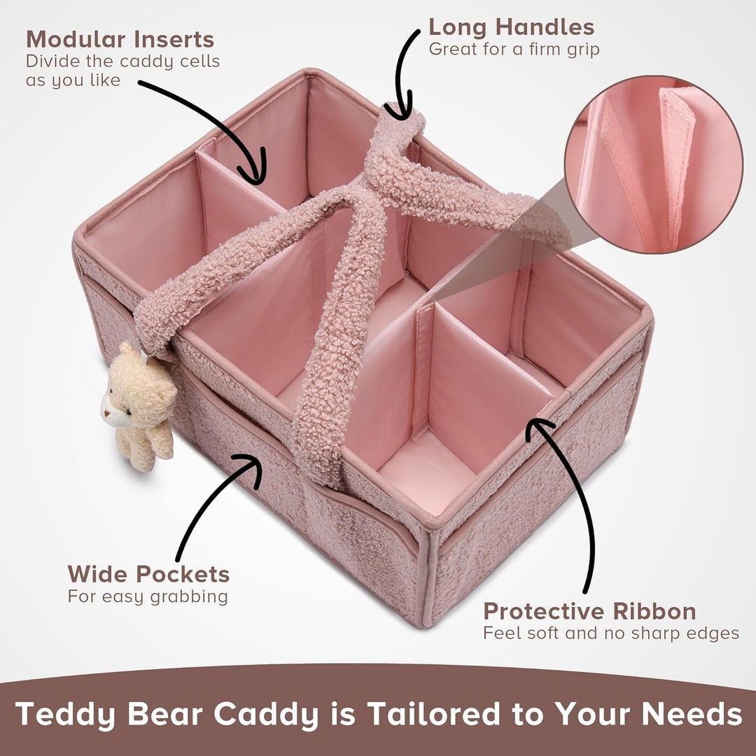 Baby Nappy Caddy Organizer – Pluszowy kosz do przechowywania Sherpa z przegrodami – Elvoria