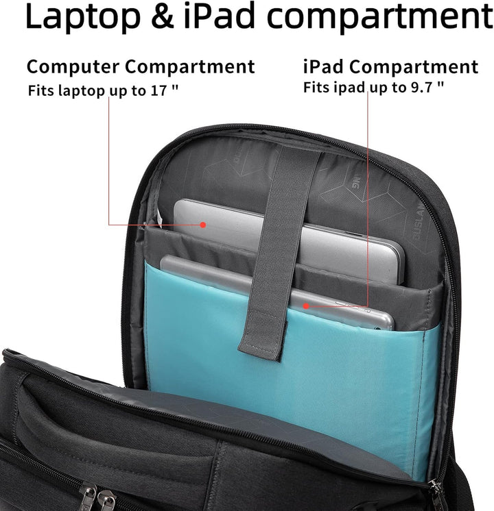 Plecak podróżny na laptopa odporny na wodę z portem USB i zorganizowanym miejscem do przechowywania