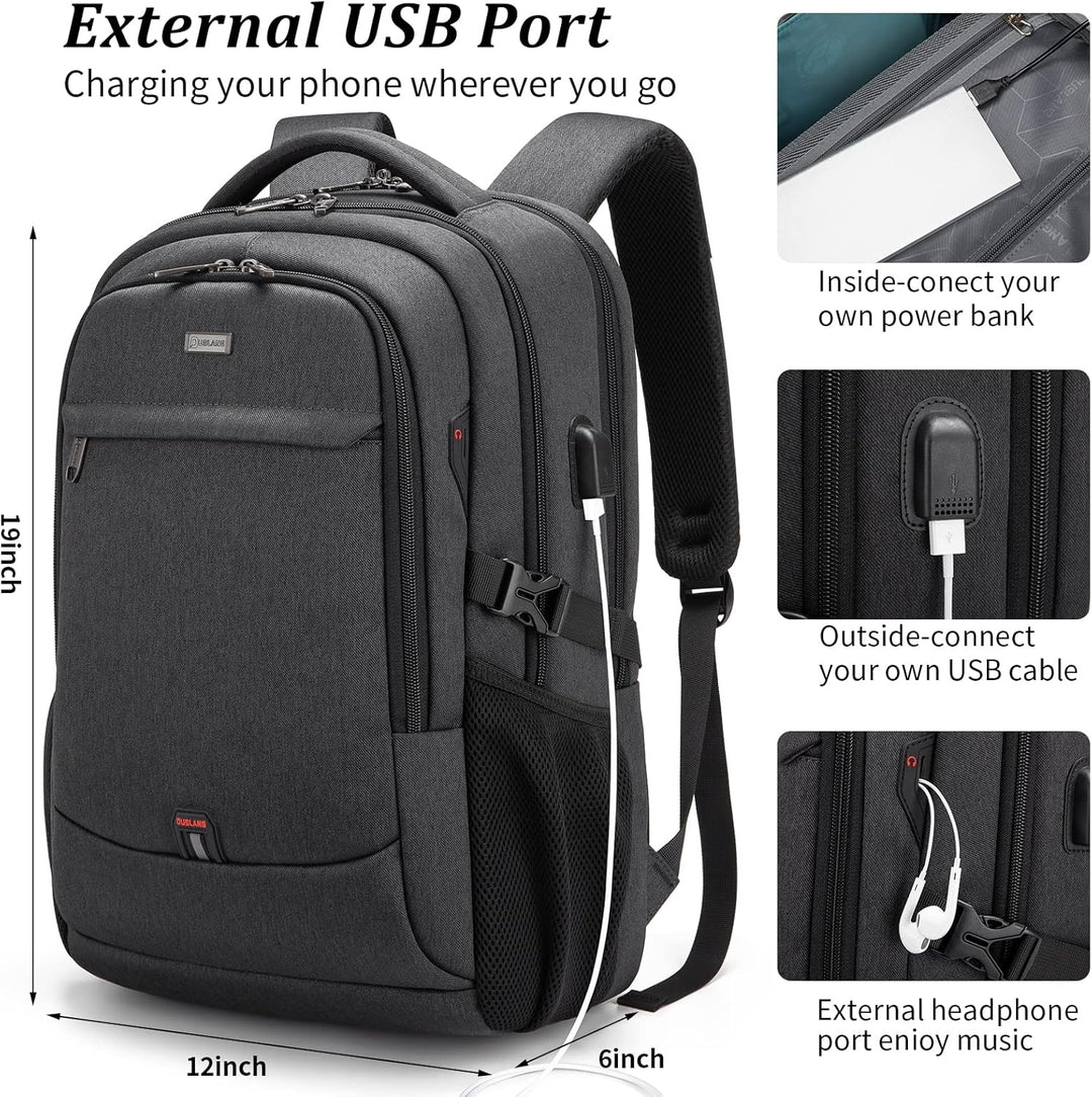 Plecak podróżny na laptopa odporny na wodę z portem USB i zorganizowanym miejscem do przechowywania