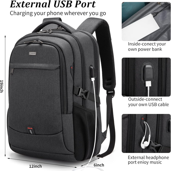 Plecak podróżny na laptopa odporny na wodę z portem USB i zorganizowanym miejscem do przechowywania