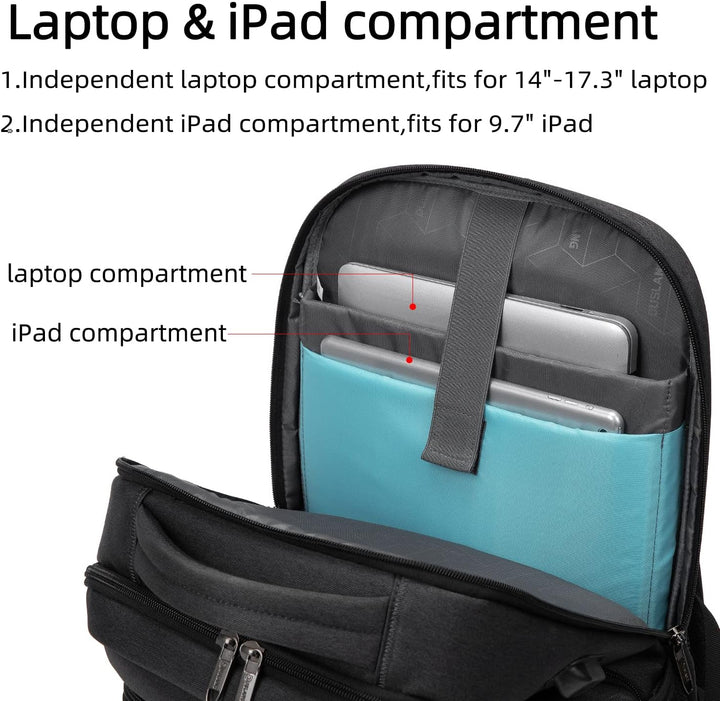 Plecak podróżny na laptopa odporny na wodę z portem USB i zorganizowanym miejscem do przechowywania