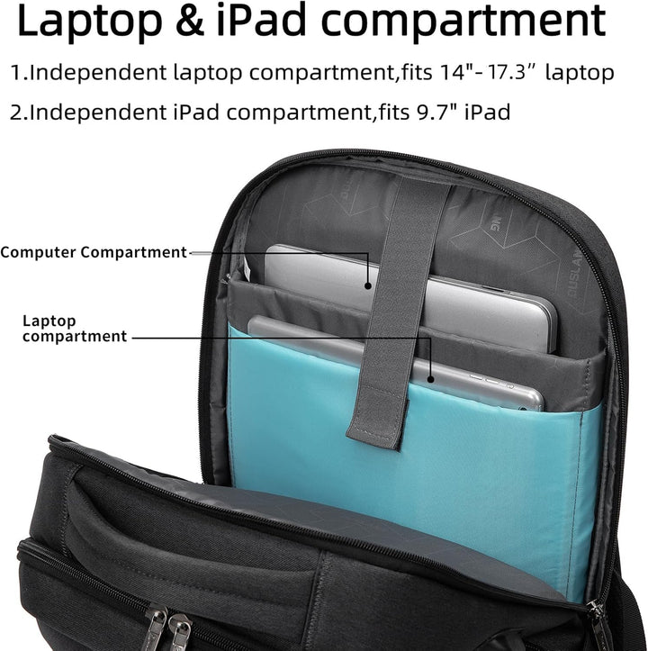 Plecak podróżny na laptopa odporny na wodę z portem USB i zorganizowanym miejscem do przechowywania