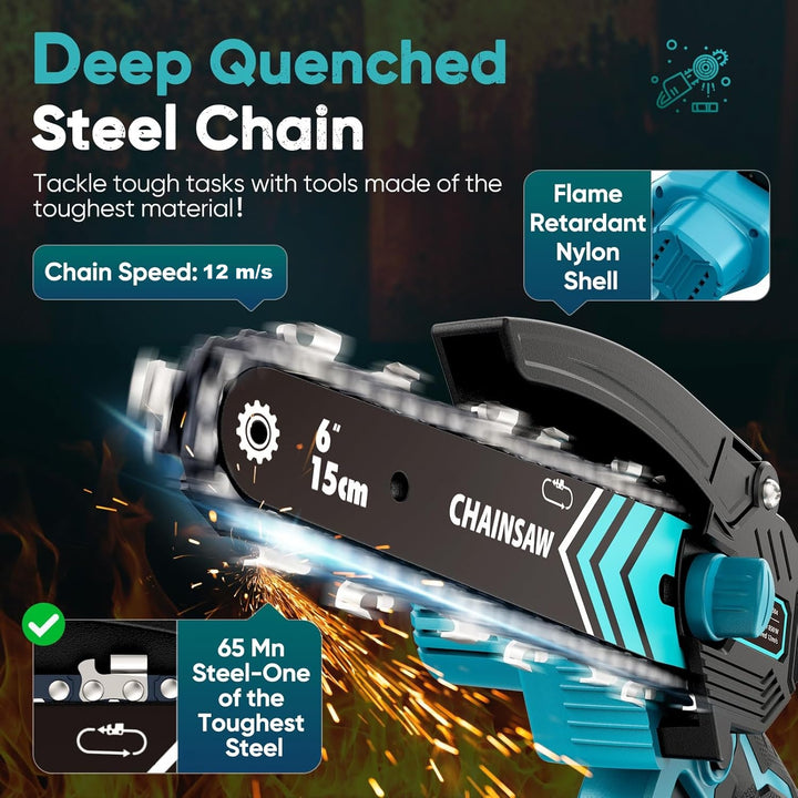 Akumulatorowa mini piła łańcuchowa 15.24 cm z lampą LED i akumulatorem 21V – TimberCut