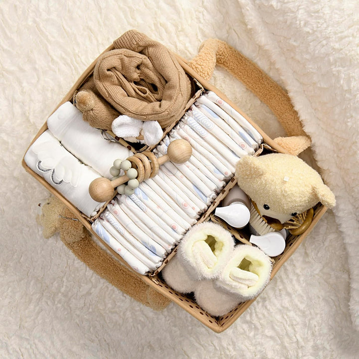 Baby Nappy Caddy Organizer – Pluszowy kosz do przechowywania Sherpa z przegrodami – Elvoria