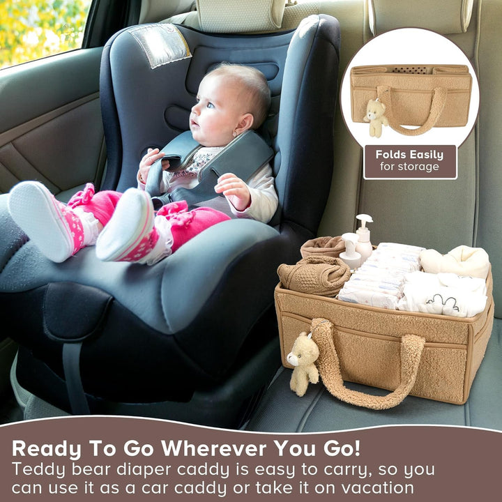 Baby Nappy Caddy Organizer – Pluszowy kosz do przechowywania Sherpa z przegrodami – Elvoria