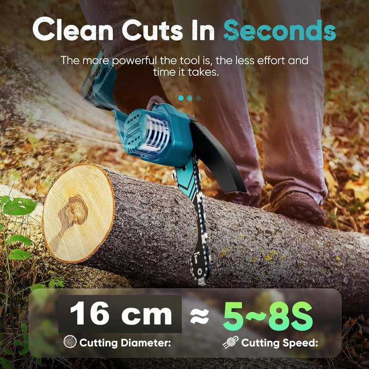 Akumulatorowa mini piła łańcuchowa 15.24 cm z lampą LED i akumulatorem 21V – TimberCut