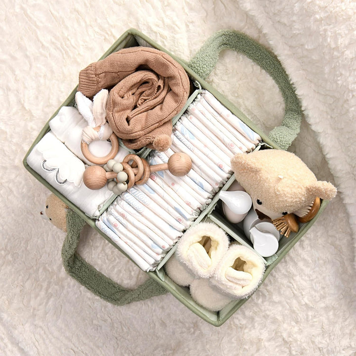 Baby Nappy Caddy Organizer – Pluszowy kosz do przechowywania Sherpa z przegrodami – Elvoria