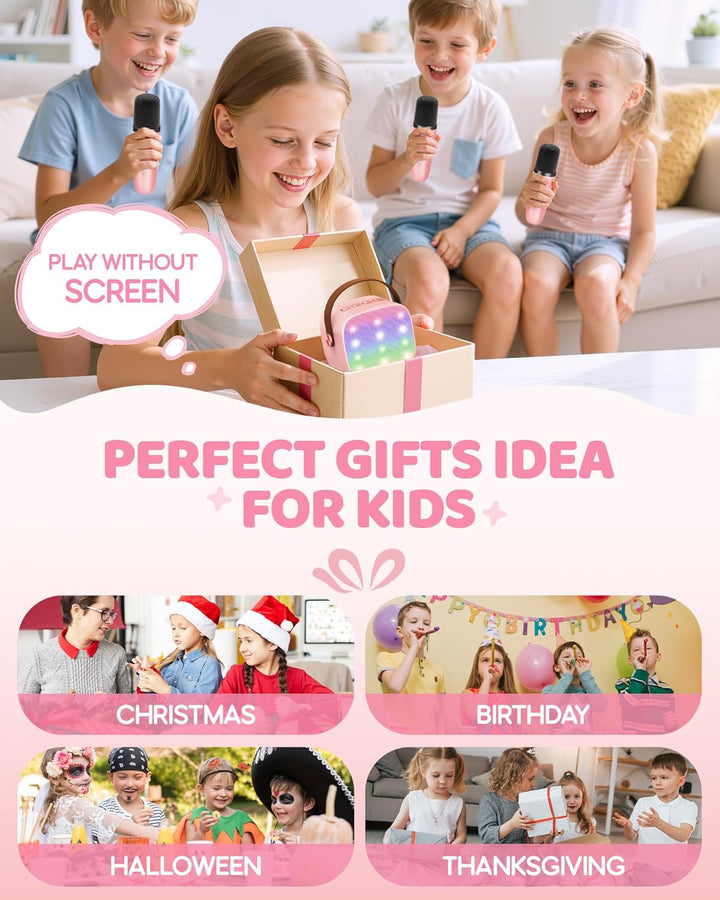 Przenośna mini maszyna karaoke z głośnikiem Bluetooth i 2 bezprzewodowymi mikrofonami – Veylo