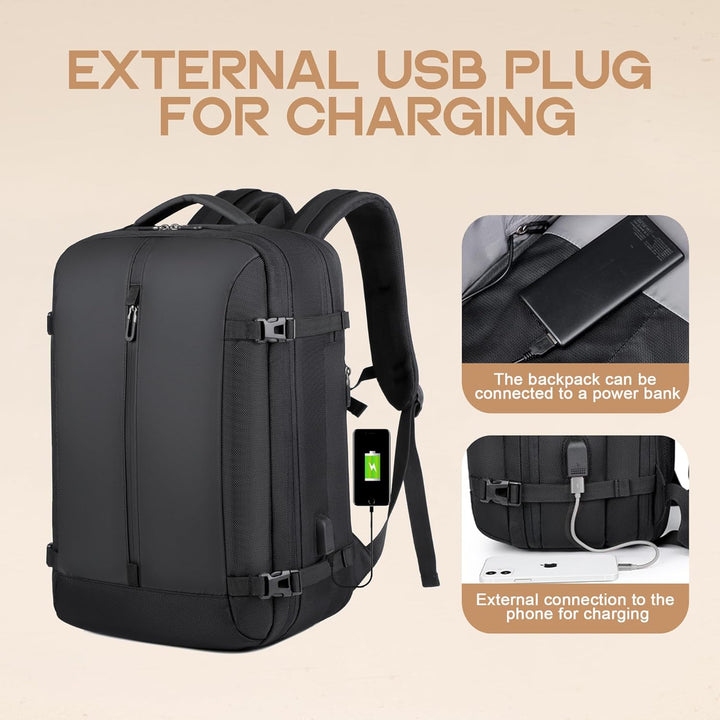 40L Rozszerzalny Wodoszczelny Plecak Podróżny z Portem USB i Miejscem na Laptopa 17” – AirVoyage