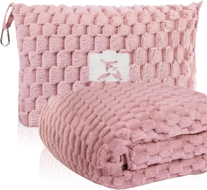 Pakowalny flanelowy koc podróżny z kieszenią na poduszkę i otworem na bagaż – Trevora