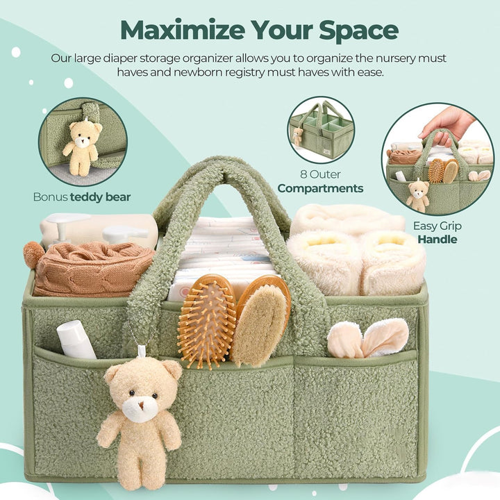 Baby Nappy Caddy Organizer – Pluszowy kosz do przechowywania Sherpa z przegrodami – Elvoria