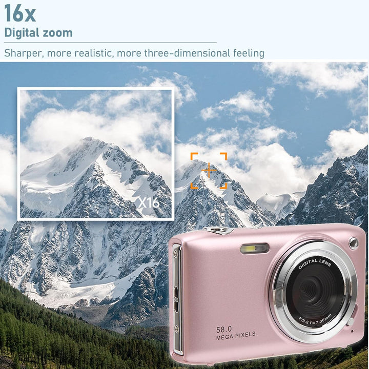 4K Kompaktowa kamera cyfrowa z 58 MP zdjęć i 16-krotnym zoomem – Lumora