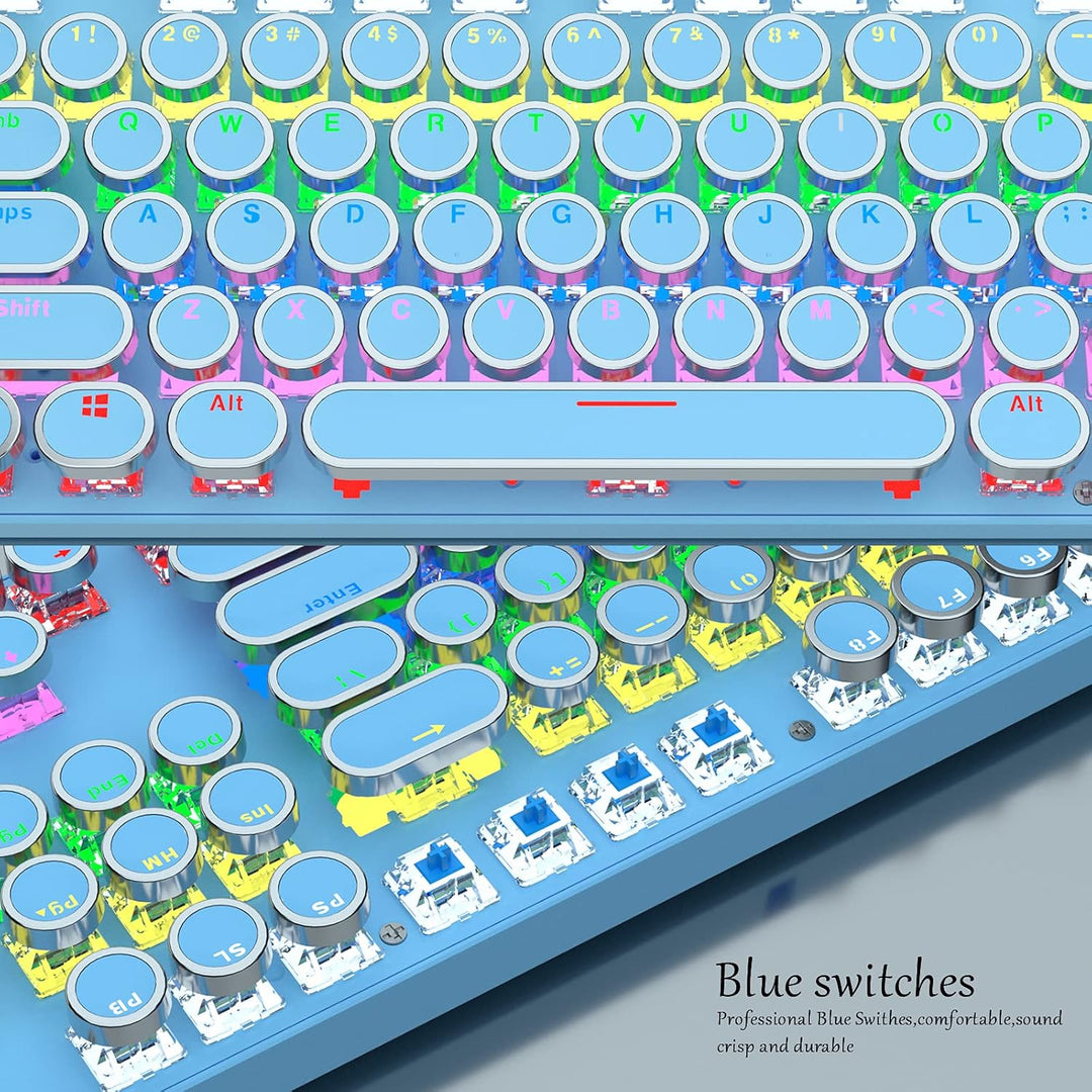 87-klawiszowa mechaniczna klawiatura gamingowa z podświetleniem RGB, z niebieskimi switchami