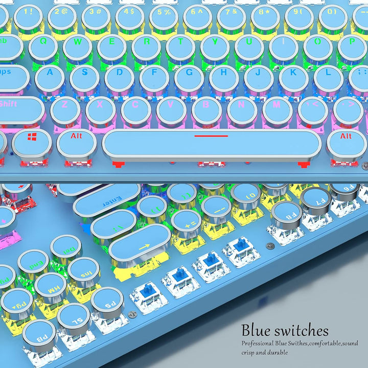 87-klawiszowa mechaniczna klawiatura gamingowa z podświetleniem RGB, z niebieskimi switchami
