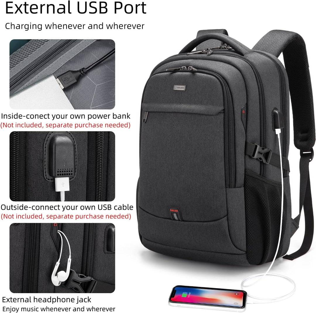 Plecak podróżny na laptopa odporny na wodę z portem USB i zorganizowanym miejscem do przechowywania