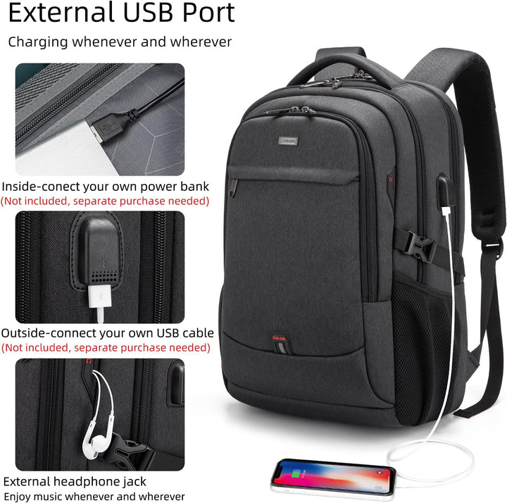 Plecak podróżny na laptopa odporny na wodę z portem USB i zorganizowanym miejscem do przechowywania
