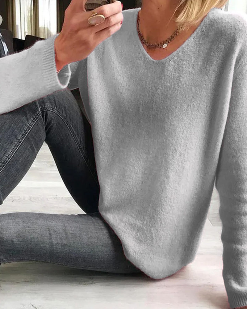 Casualowy Gładki Sweter Damski – Sophie