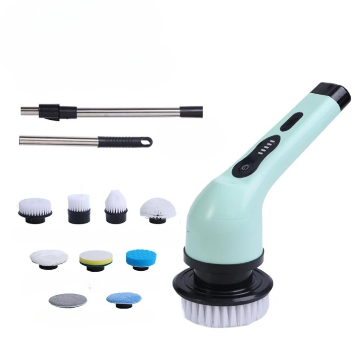 9-in-1 Electric Spin Cleaning Brush with LED Display – 1+1 FREE-Green 9 heads-State of Style