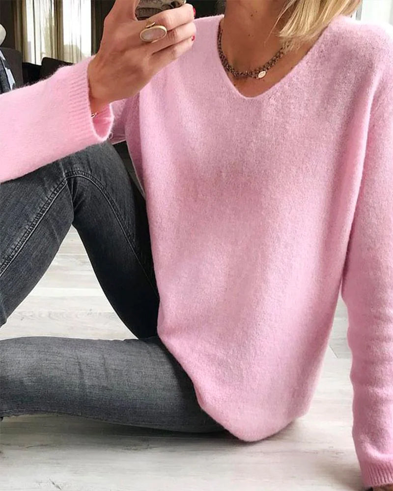 Casualowy Gładki Sweter Damski – Sophie