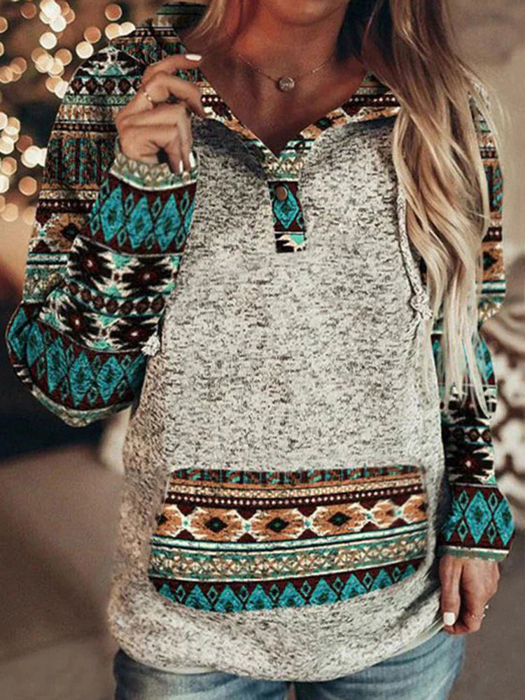 Wzorzysty damski hoodie – Nayela Czar Jesieni
