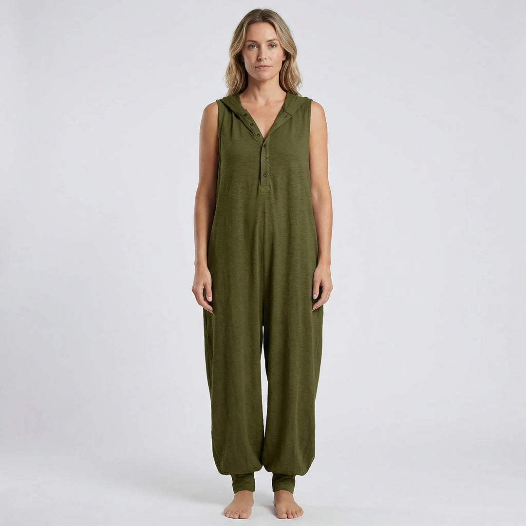 Ärmelloser Jumpsuit Mit Kapuze Und Knopfleiste - Priscilla