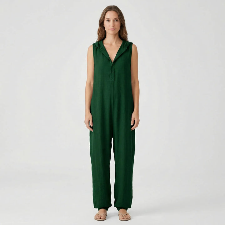 Ärmelloser Jumpsuit Mit Kapuze Und Knopfleiste - Priscilla