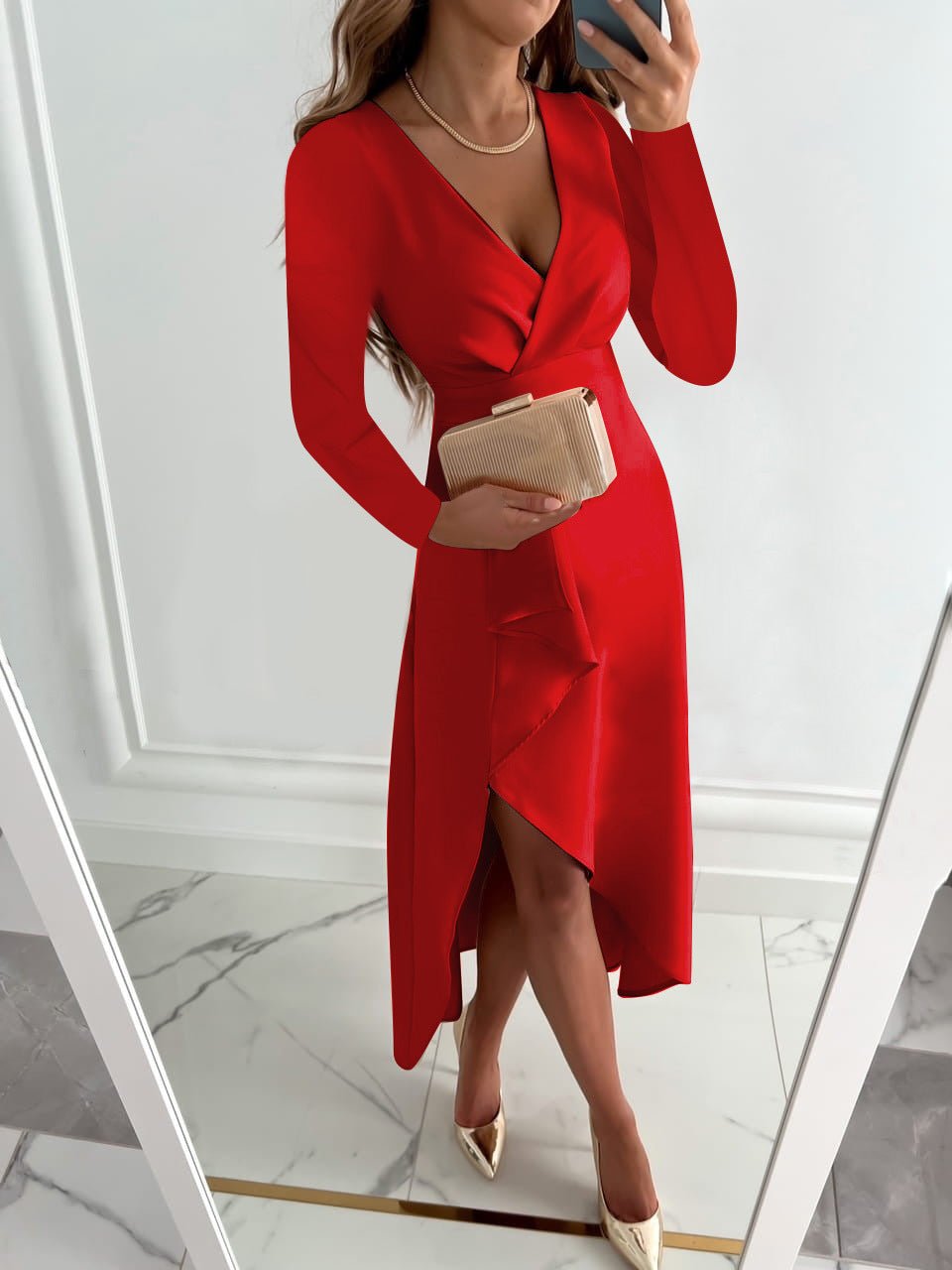 Asymmetrisches V Ausschnitt Kleid - Soraya