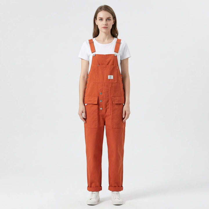 Bib-Front Dungarees With Chest Pocket - Amber