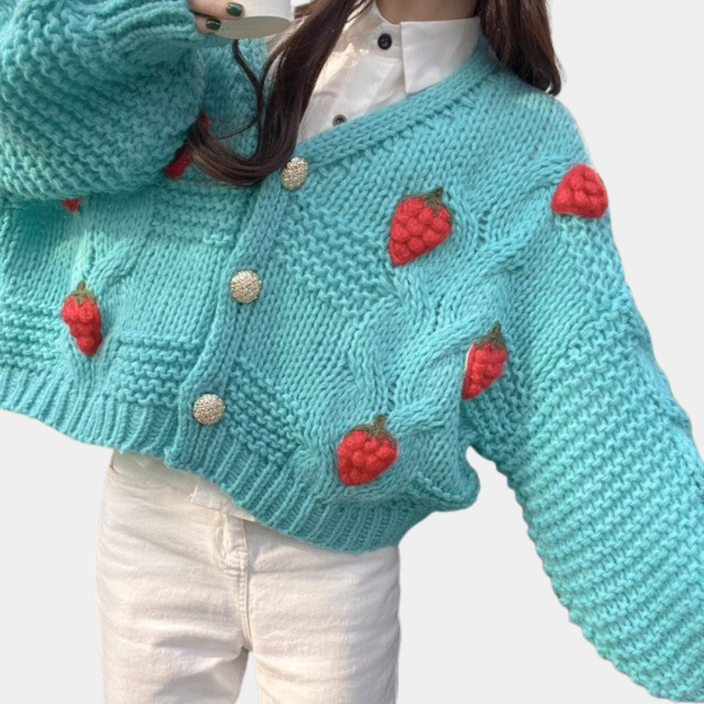 Sweter damski z detalami w truskawki – Poppy