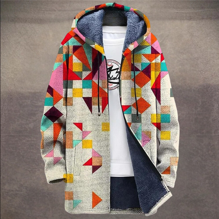 Retro męska kurtka z nadrukiem colorblock i kapturem – Eliano