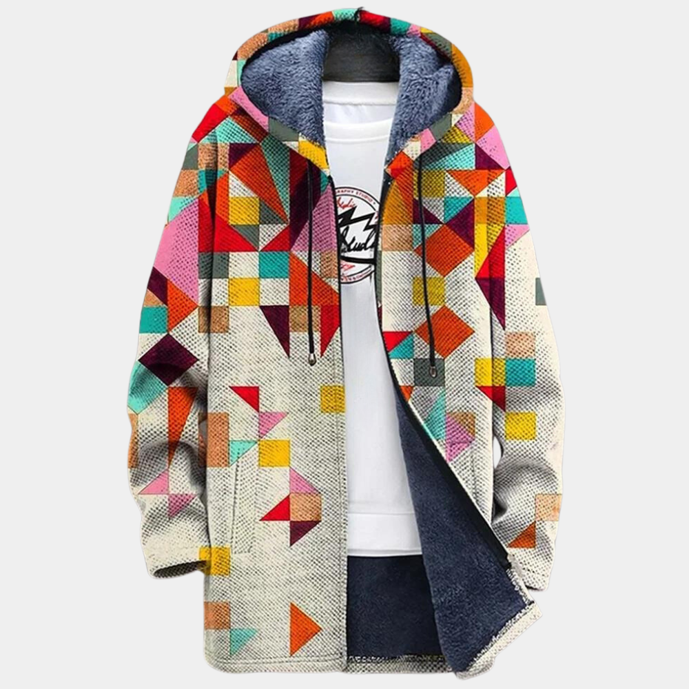 Retro męska kurtka z nadrukiem colorblock i kapturem – Eliano