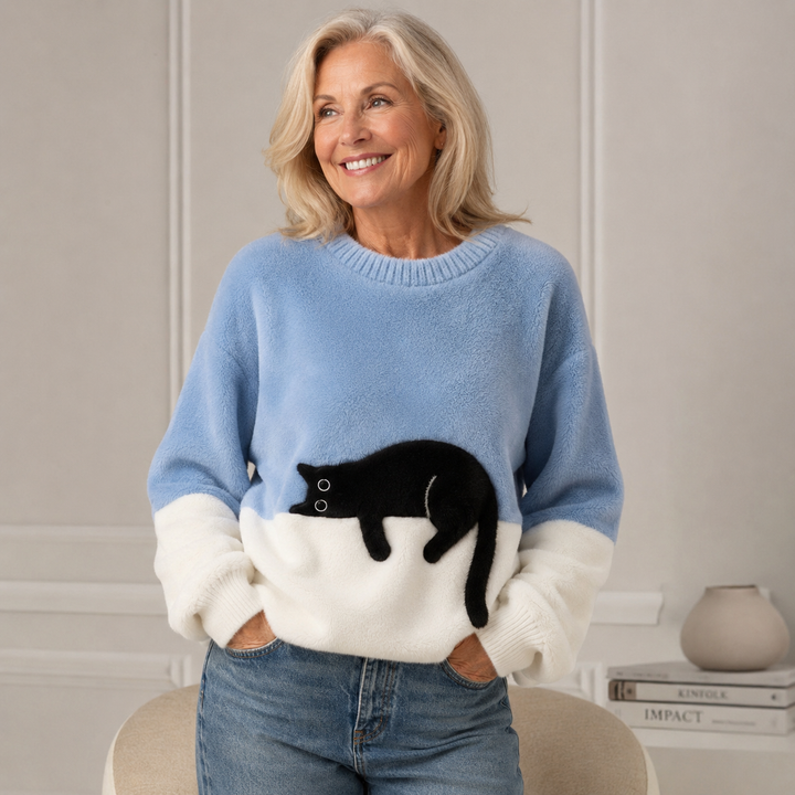 Cat Print Oversized Sweater 1