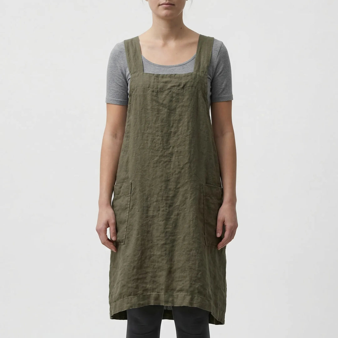 Crossback Pinafore Apron For Women - Heather
