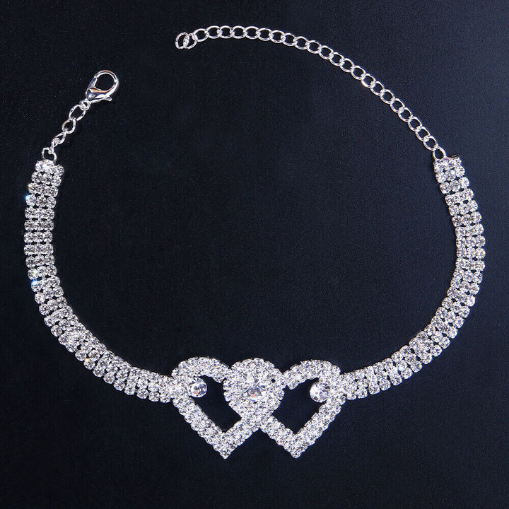 Double Heart Rhinestone Ankle Bracelet - Tricia