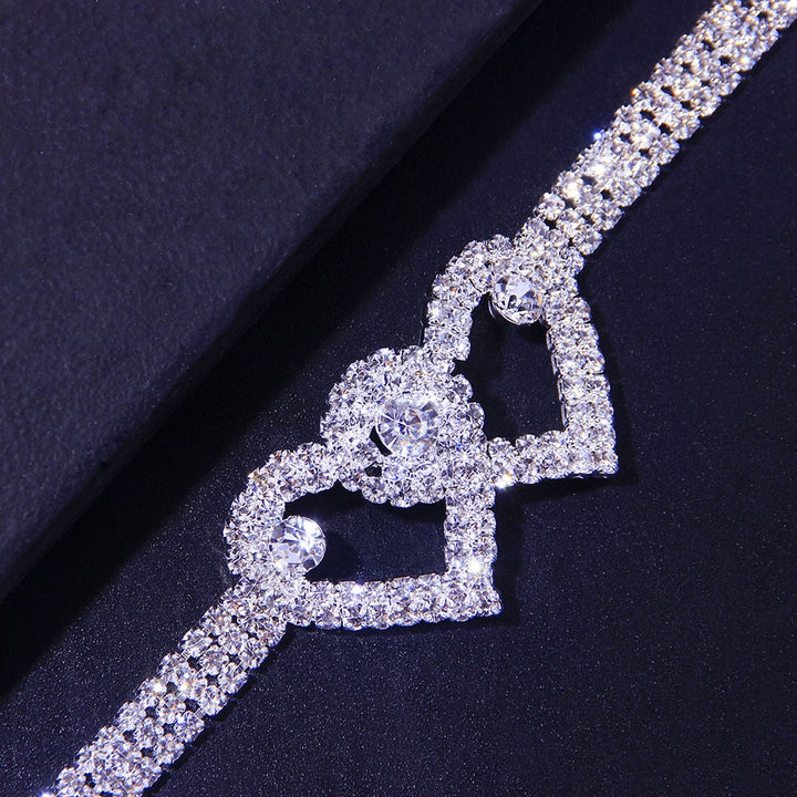 Double Heart Rhinestone Ankle Bracelet - Tricia