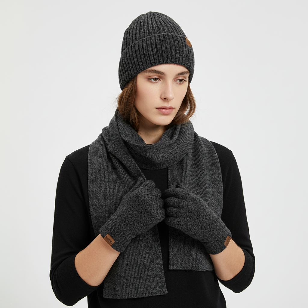 Dreiteiliges Gestricktes Winteraccessoire Set - WarmTrio