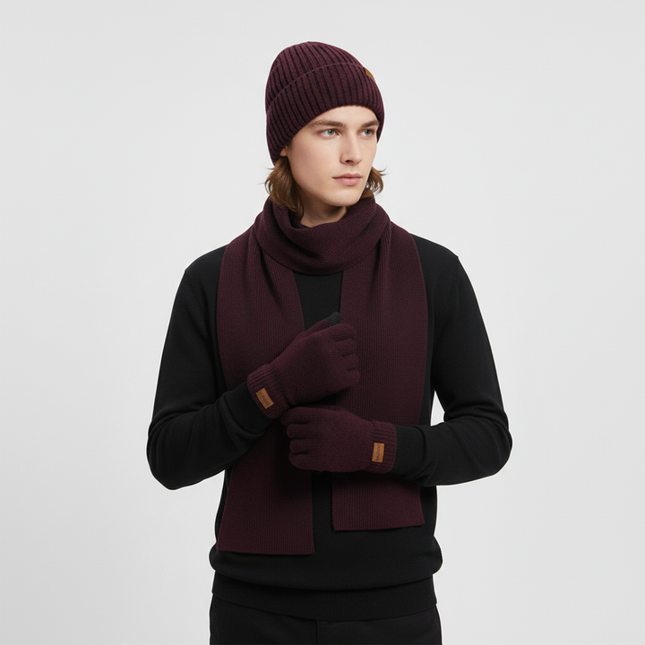 Dreiteiliges Gestricktes Winteraccessoire Set - WarmTrio