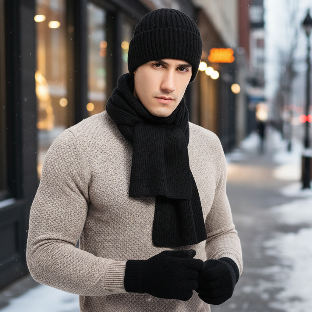 Dreiteiliges Gestricktes Winteraccessoire Set - WarmTrio