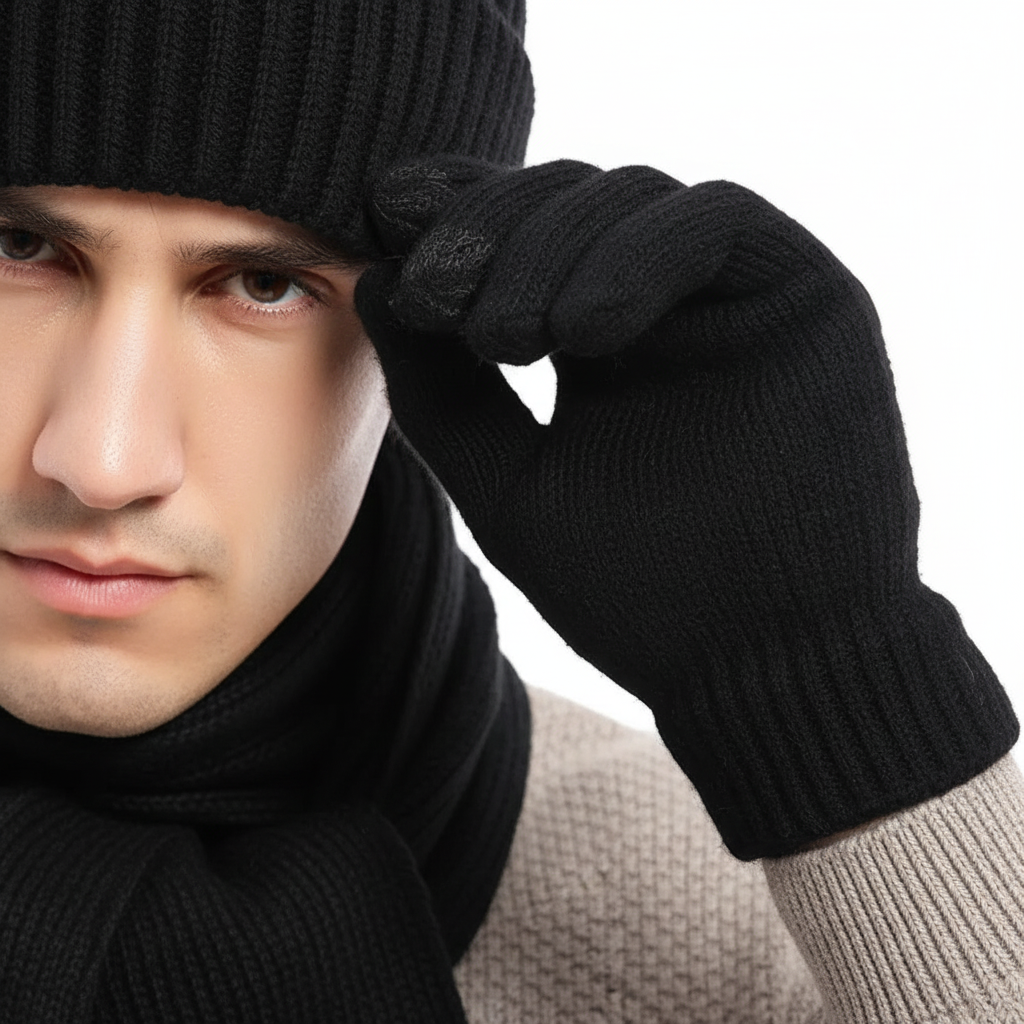 Dreiteiliges Gestricktes Winteraccessoire Set - WarmTrio