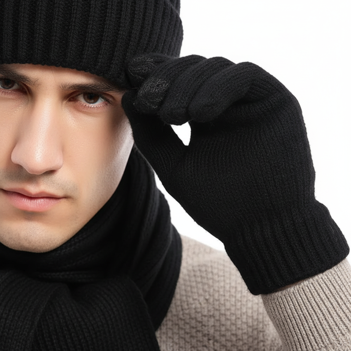 Dreiteiliges Gestricktes Winteraccessoire Set - WarmTrio