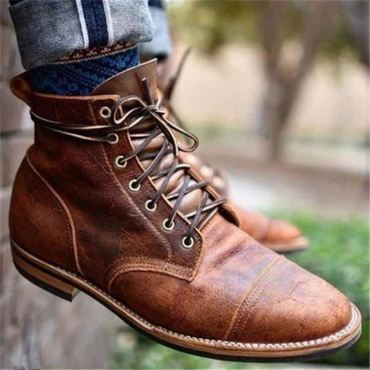 Męskie retro buty za kostkę wodoodporne z podeszwą antypoślizgową – Damian