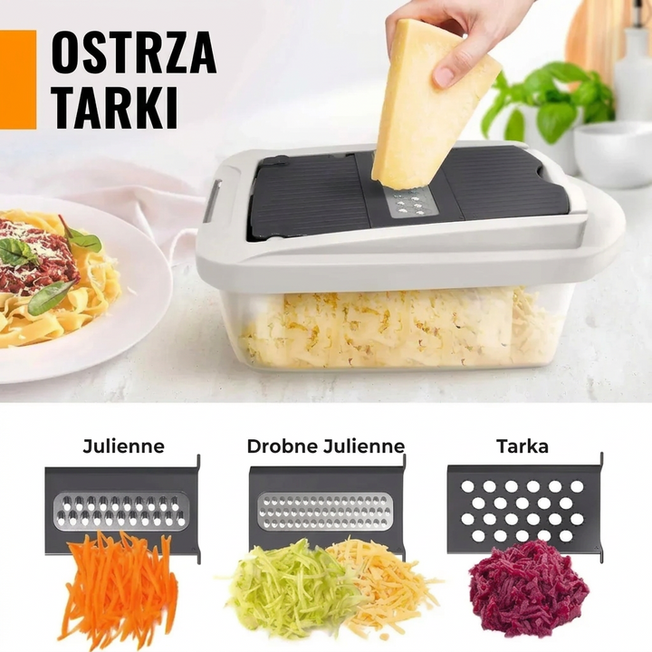 Krajalnica do warzyw | Krojenie w kostkę, plasterkowanie i tarcie | Pojemnik zbierający & uchwyt ochronny