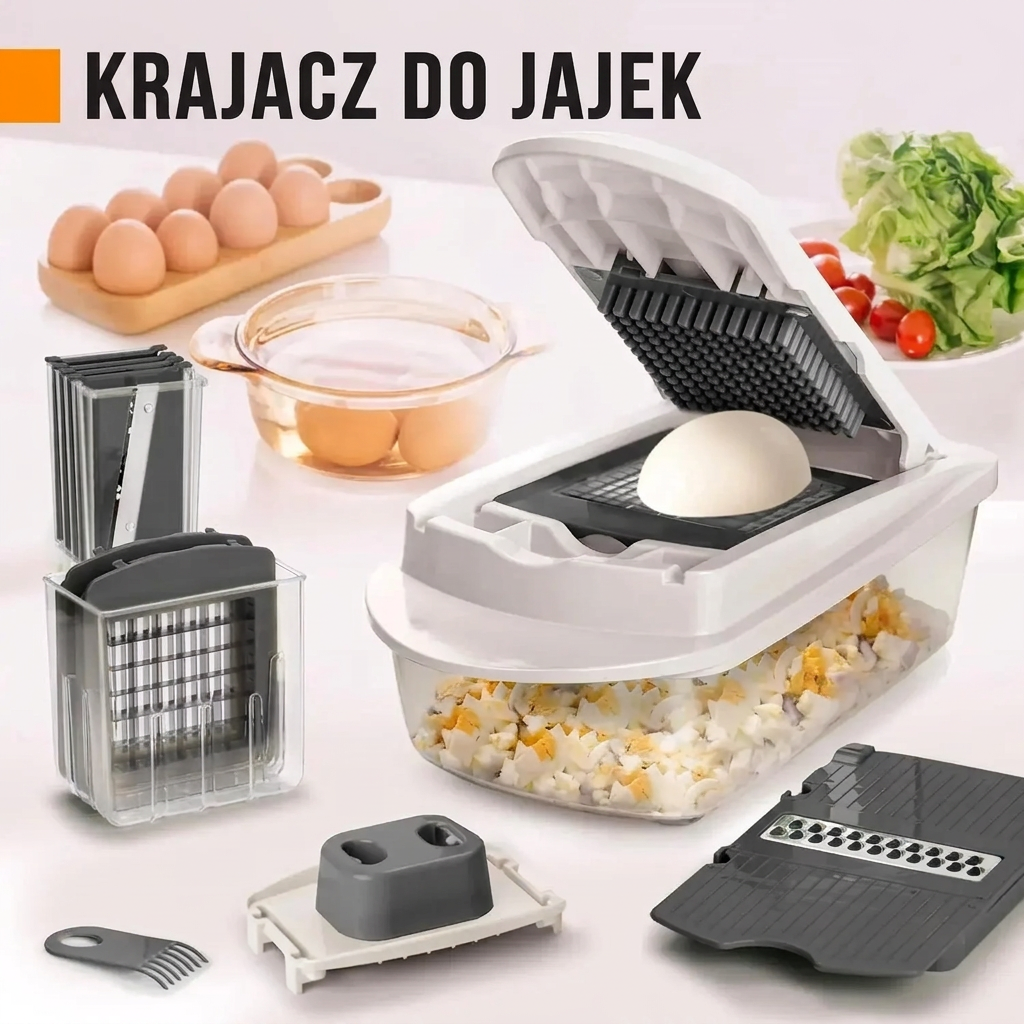 Krajalnica do warzyw | Krojenie w kostkę, plasterkowanie i tarcie | Pojemnik zbierający & uchwyt ochronny