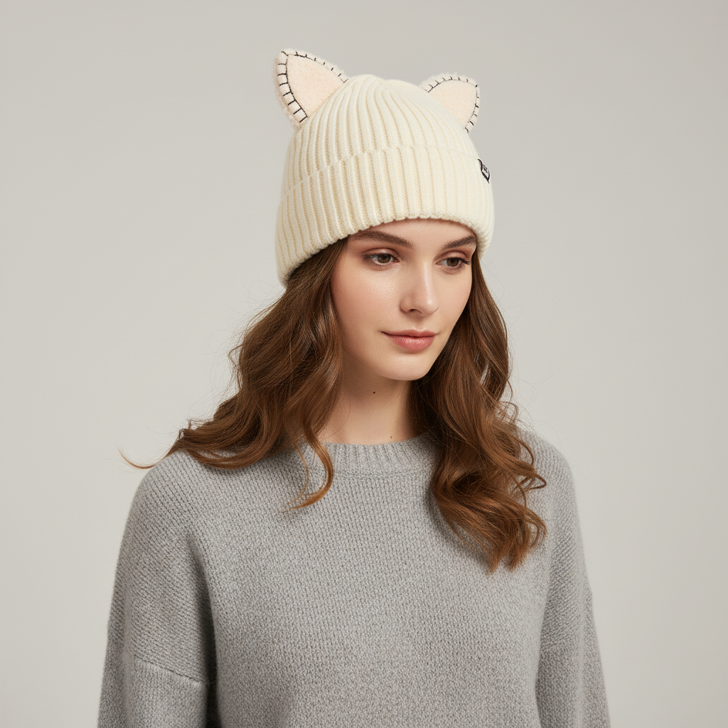 Gestrickte Wintermütze Mit Ohren - PurrHat
