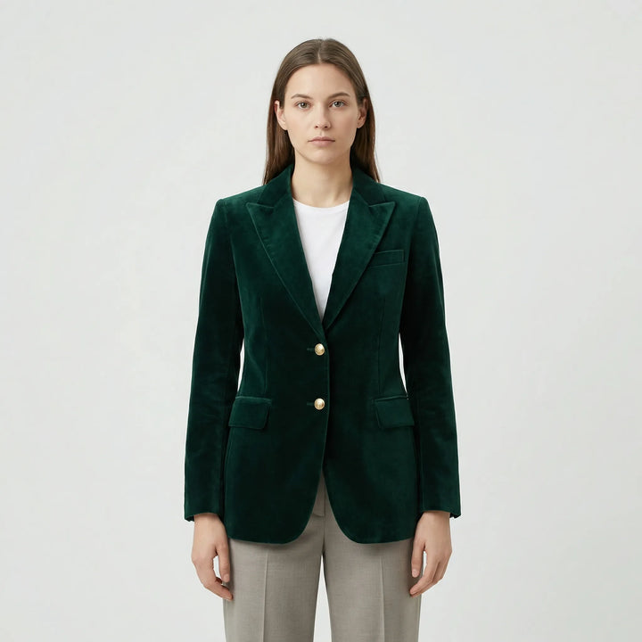 Getailleerde Fluwelen Blazer Met Gouden Knopen - Tamara